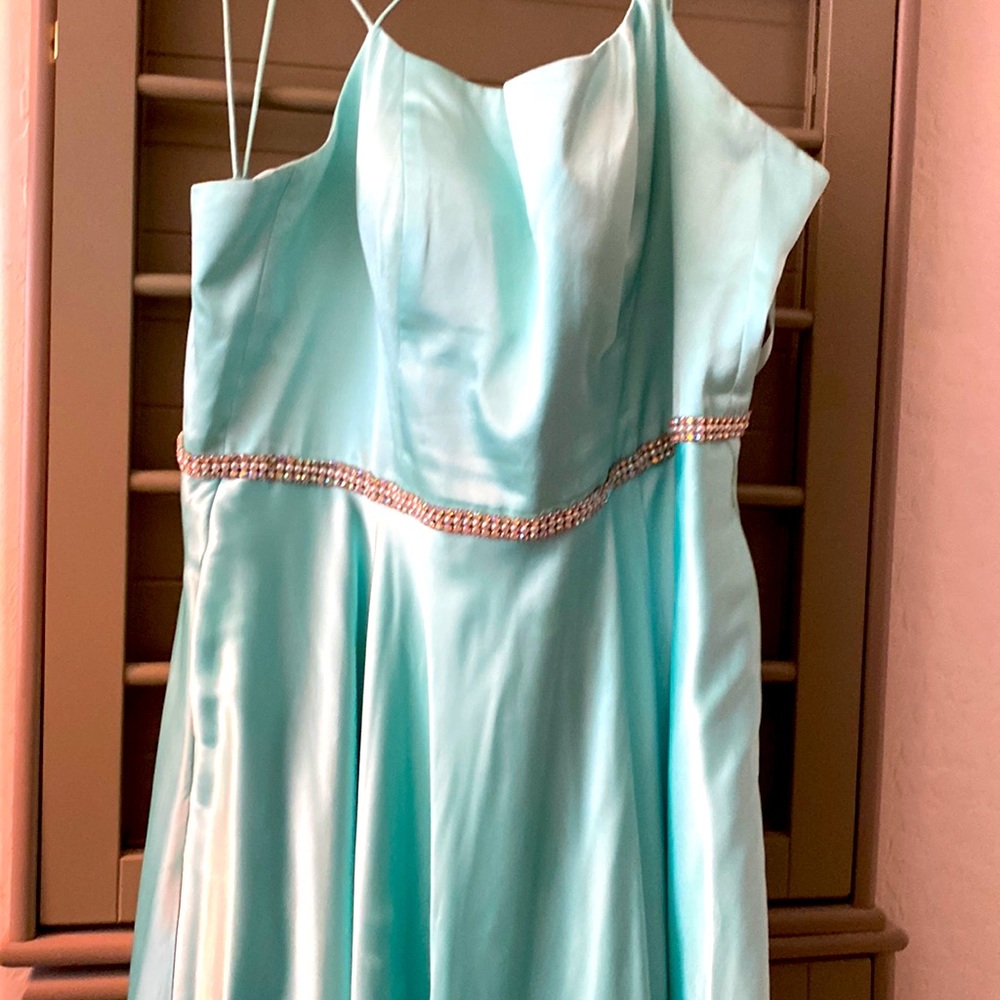 Floor length mint green bridesmaid dress